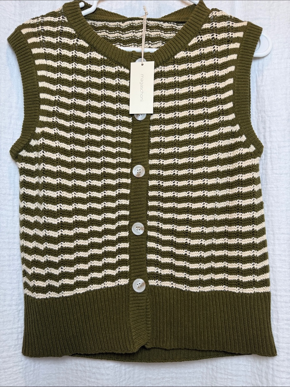 NWT Magaschoni Striped Button-Front Sweater Vest